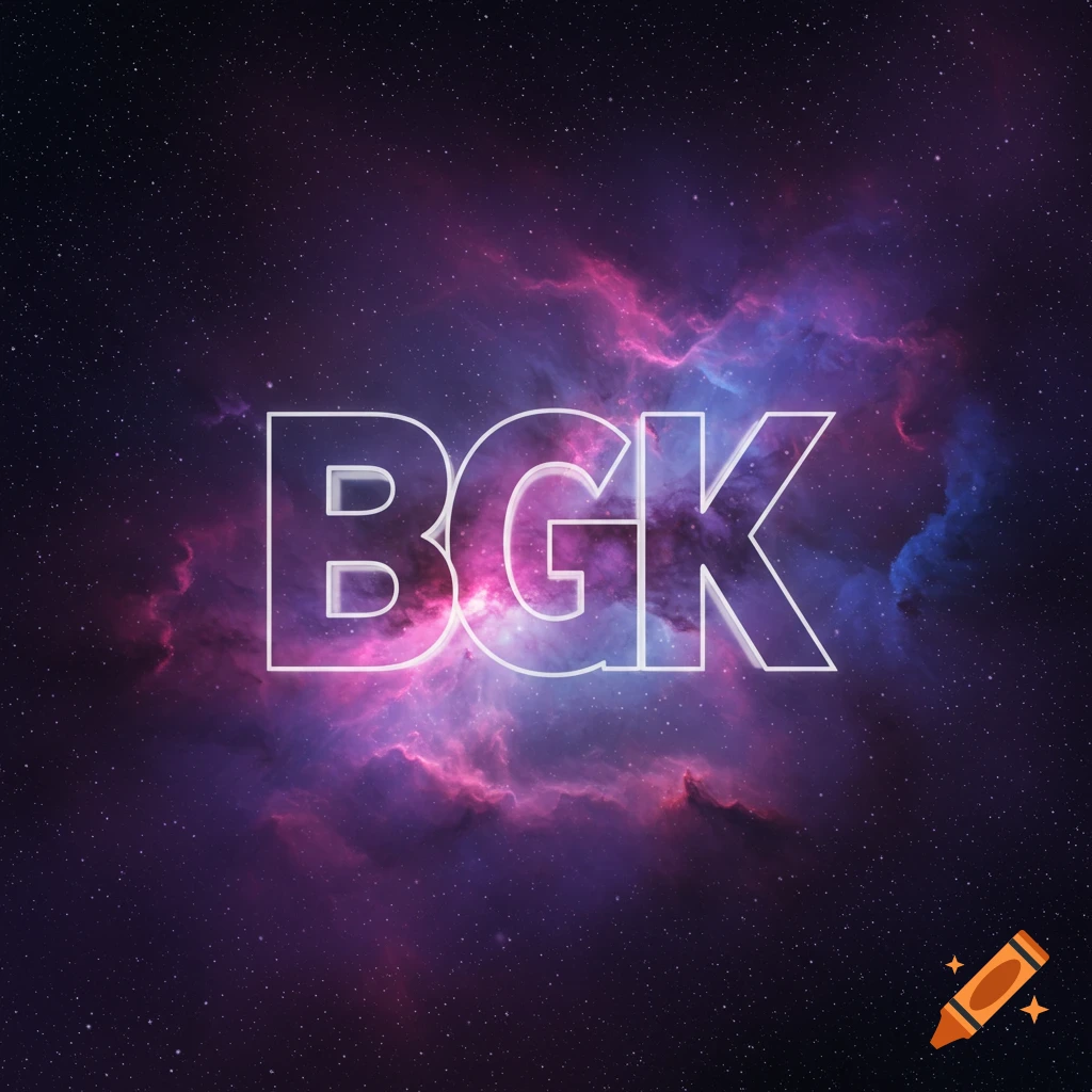 A logo with the letters BGK over a purple and blue nebula background with stars.