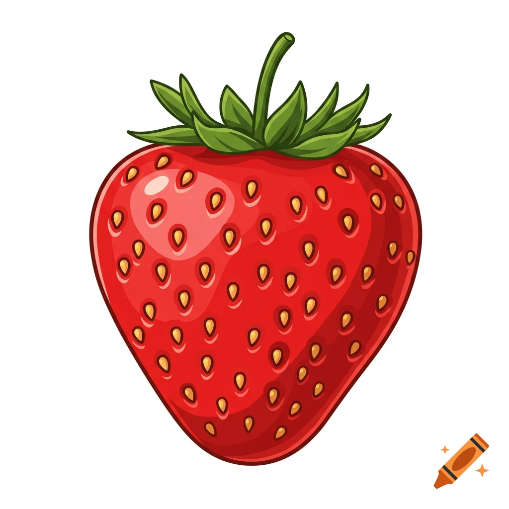 A vector-style illustration of a single red strawberry.