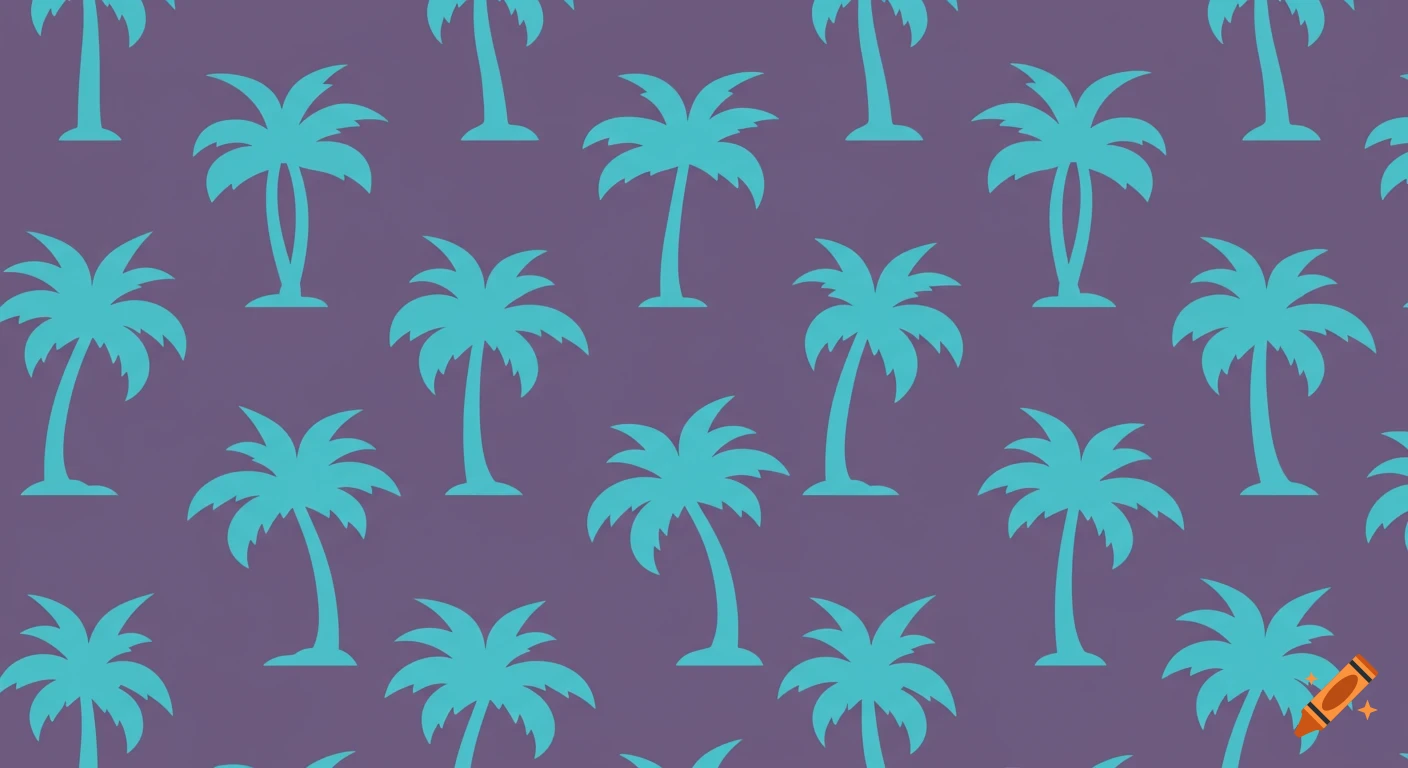 A seamless pattern of blue palm tree silhouettes on a purple background.