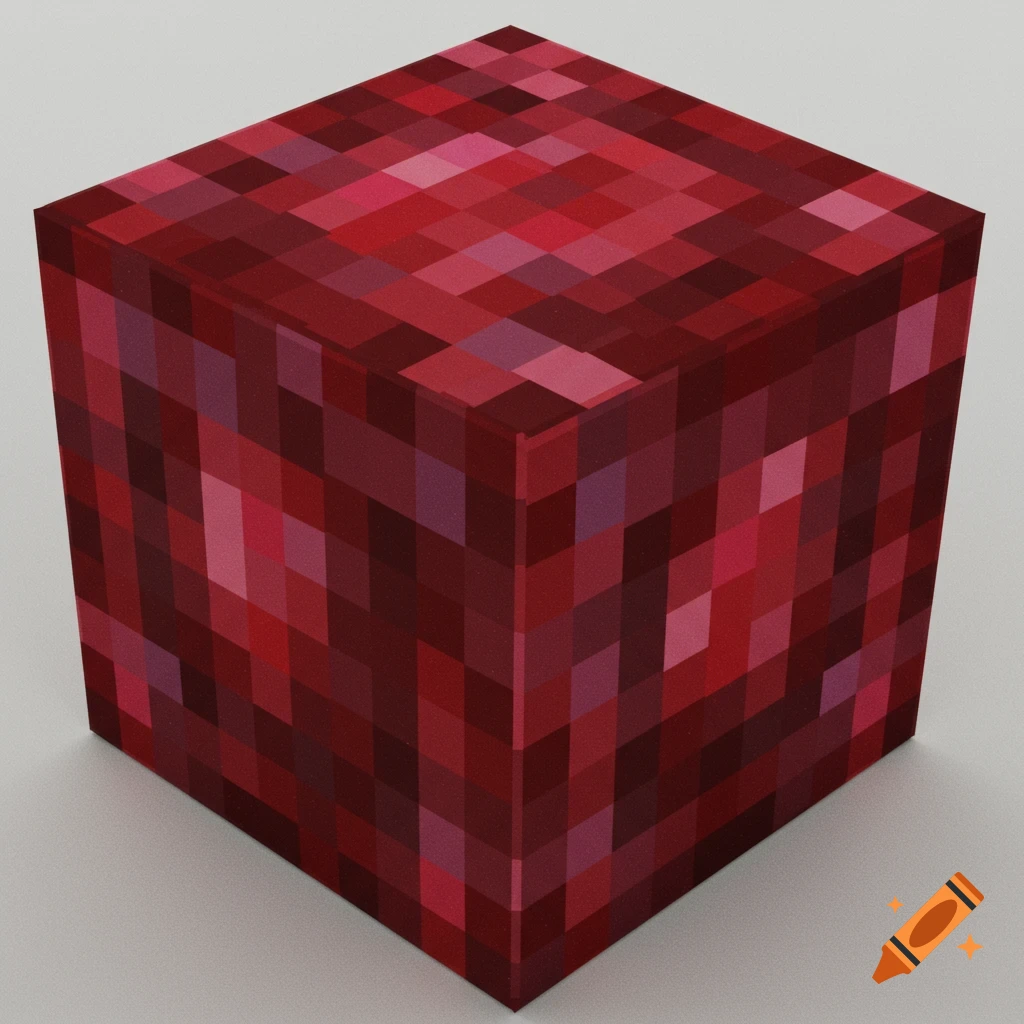 A cube with a pixelated red ruby texture, resembling a Minecraft block.
