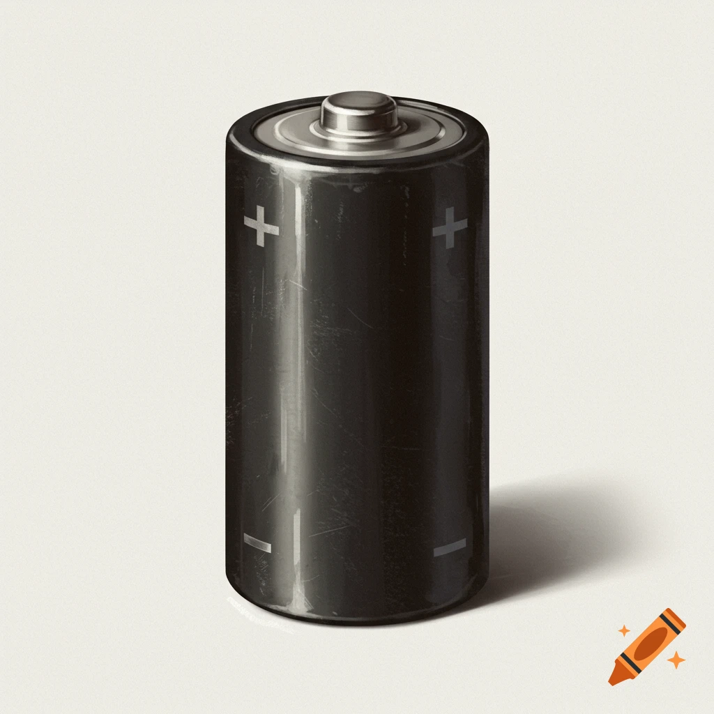 A black battery with plus and minus symbols.