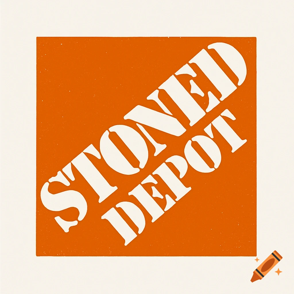 Logo in the style of Home Depot saying STONED DEPOT.