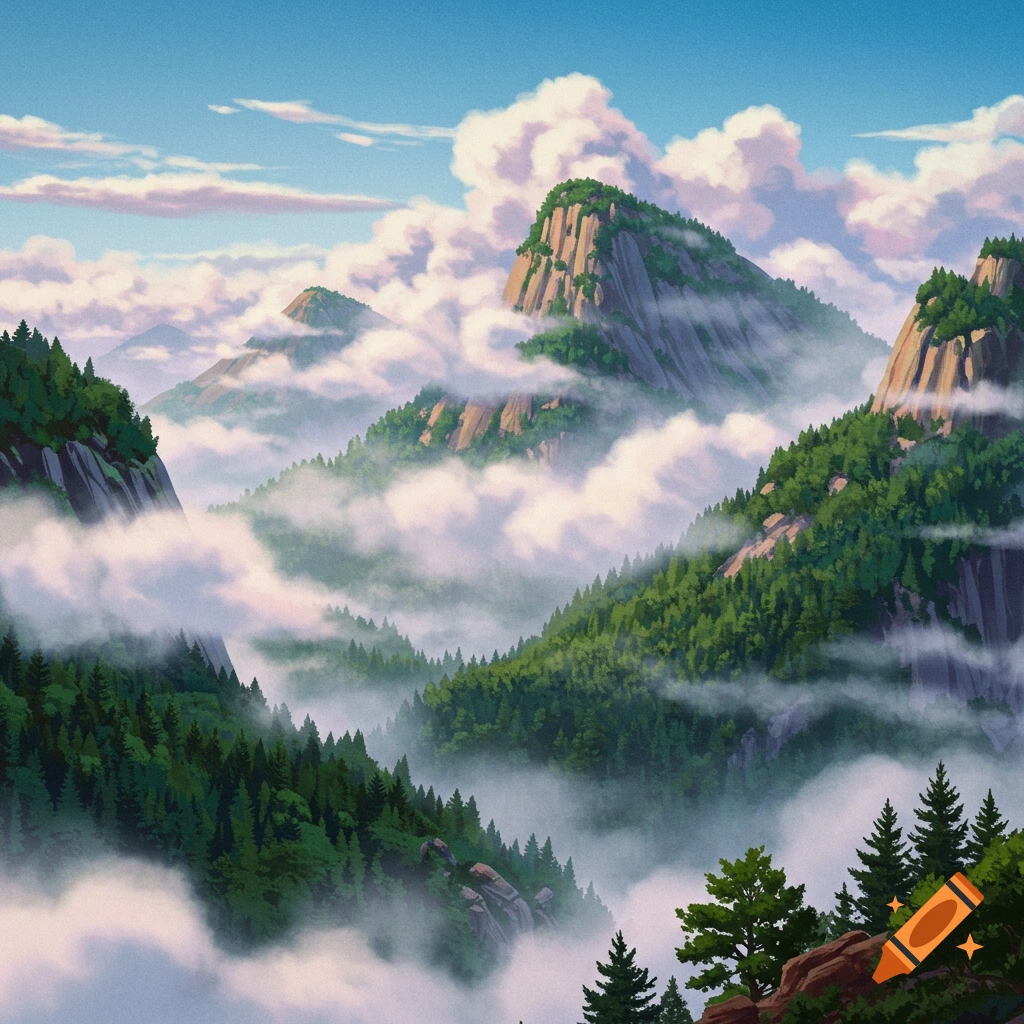 Cloudy mountains and forest