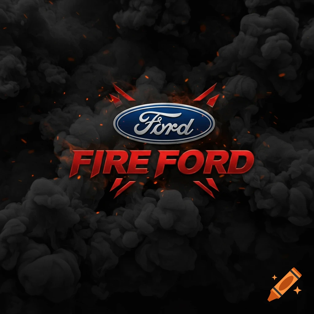 Ford logo and 'FIRE FORD' text on a black smoke background with sparks.