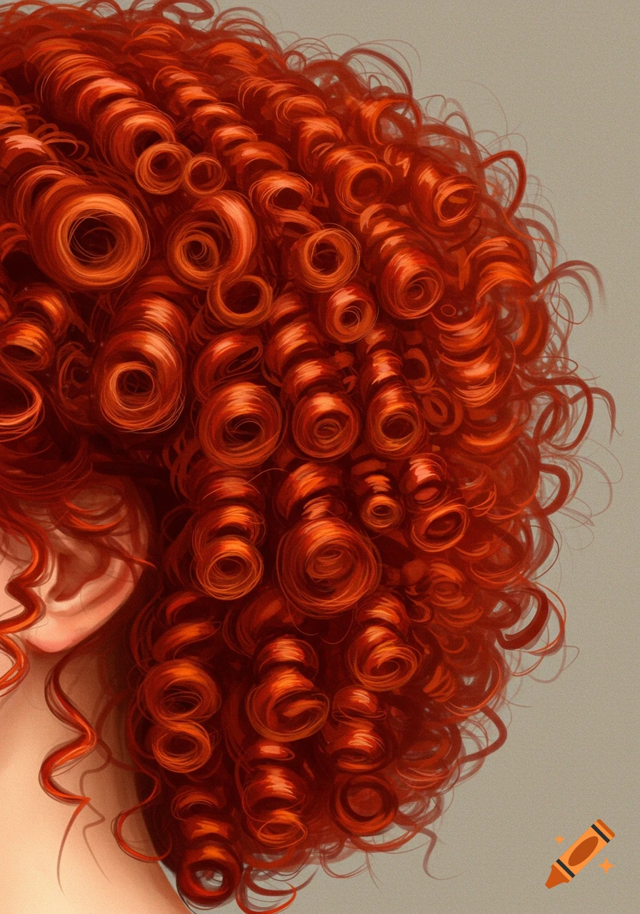 Close-up of bright red curly hair.
