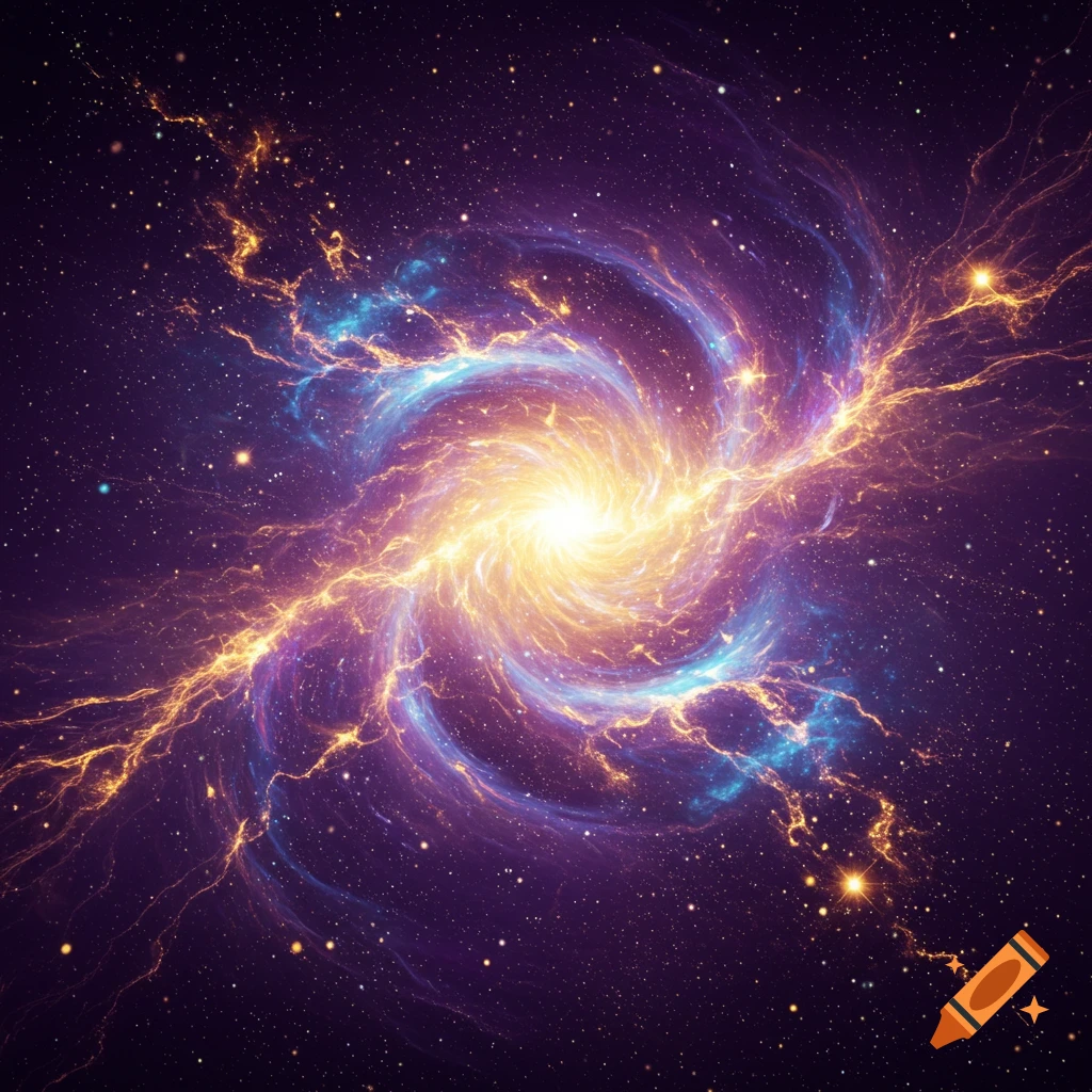 A vibrant swirling galaxy or nebula in deep space.