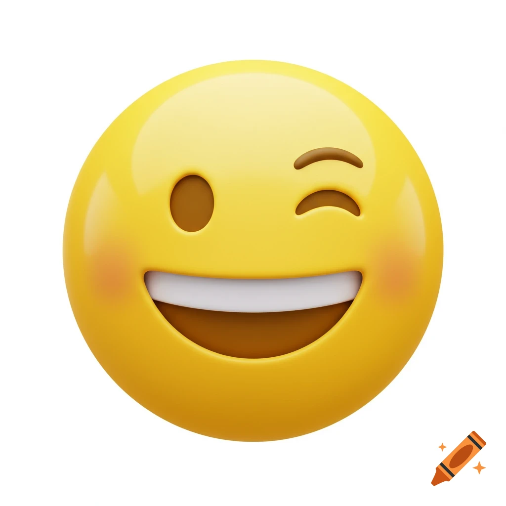 A yellow emoji face is smiling and winking