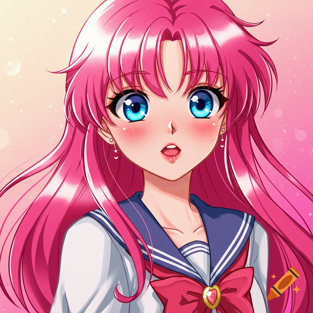 Anime portrait of a girl with pink hair and blue eyes wearing a sailor uniform.