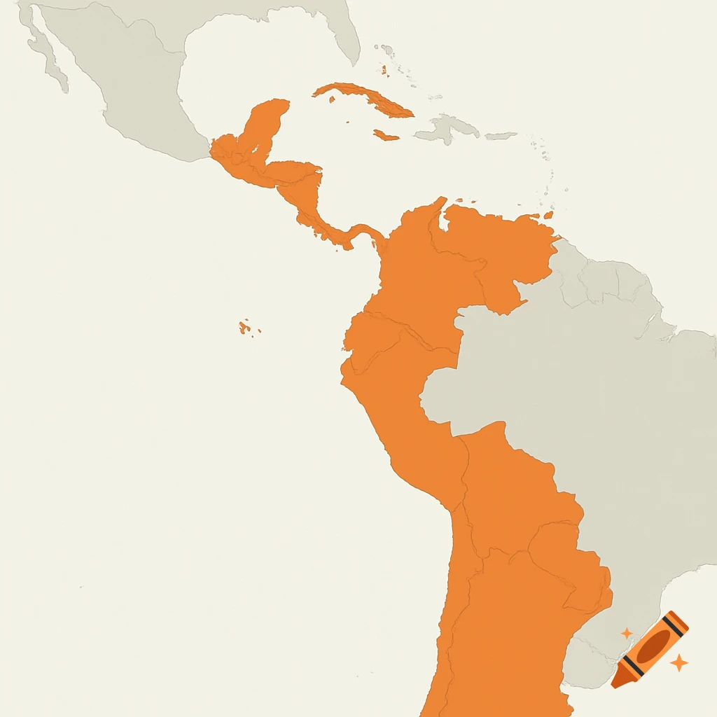Map highlighting countries in Central and South America and the Caribbean.