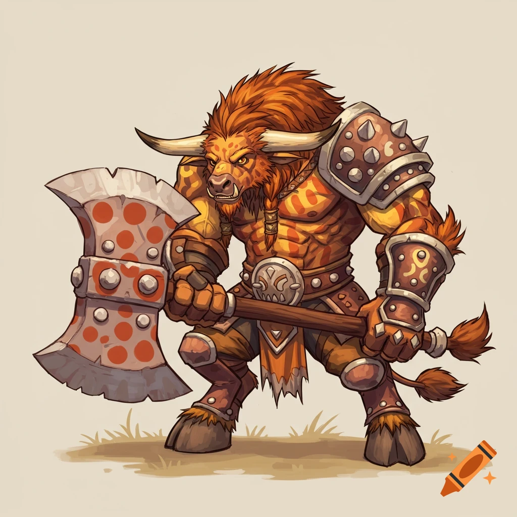 A stylized illustration of a Tauren warrior holding a large axe.