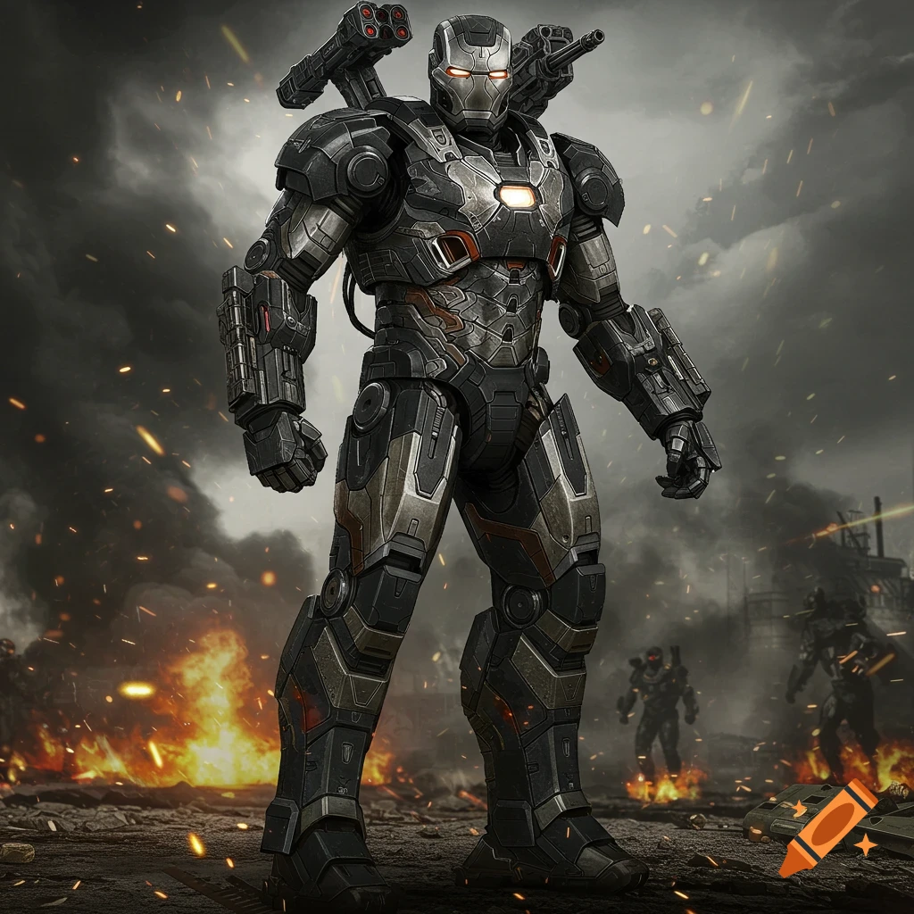 War Machine armored suit in a battle scene