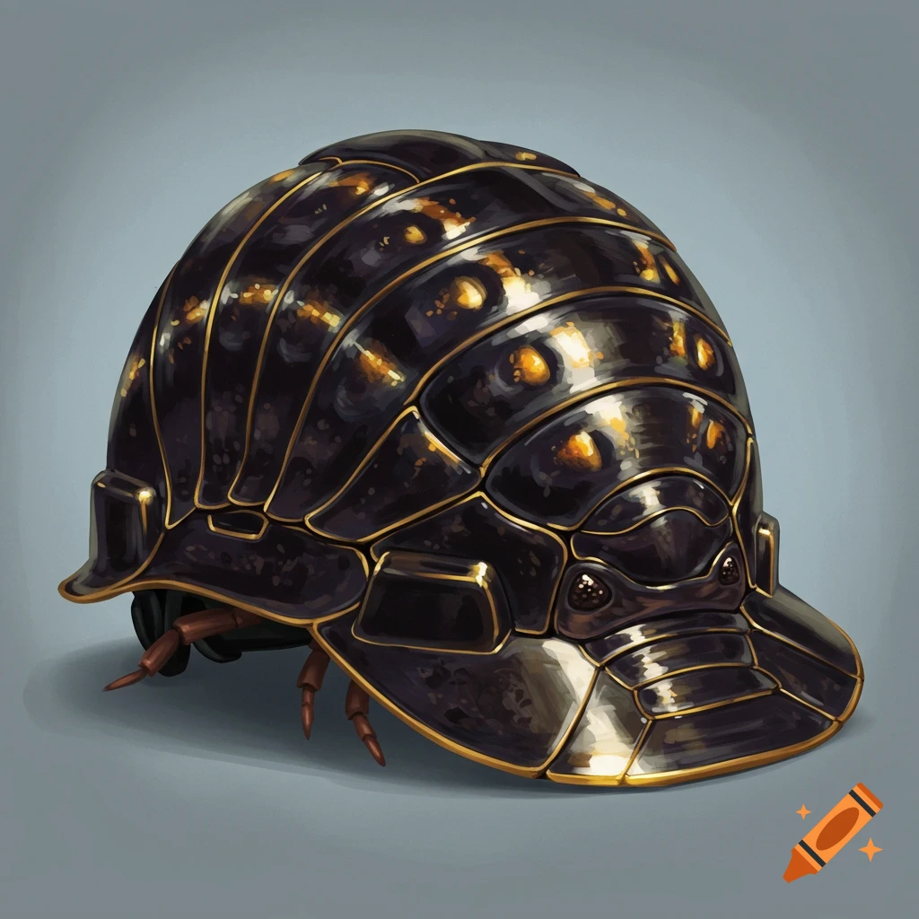 A hard hat designed to look like a pill bug.