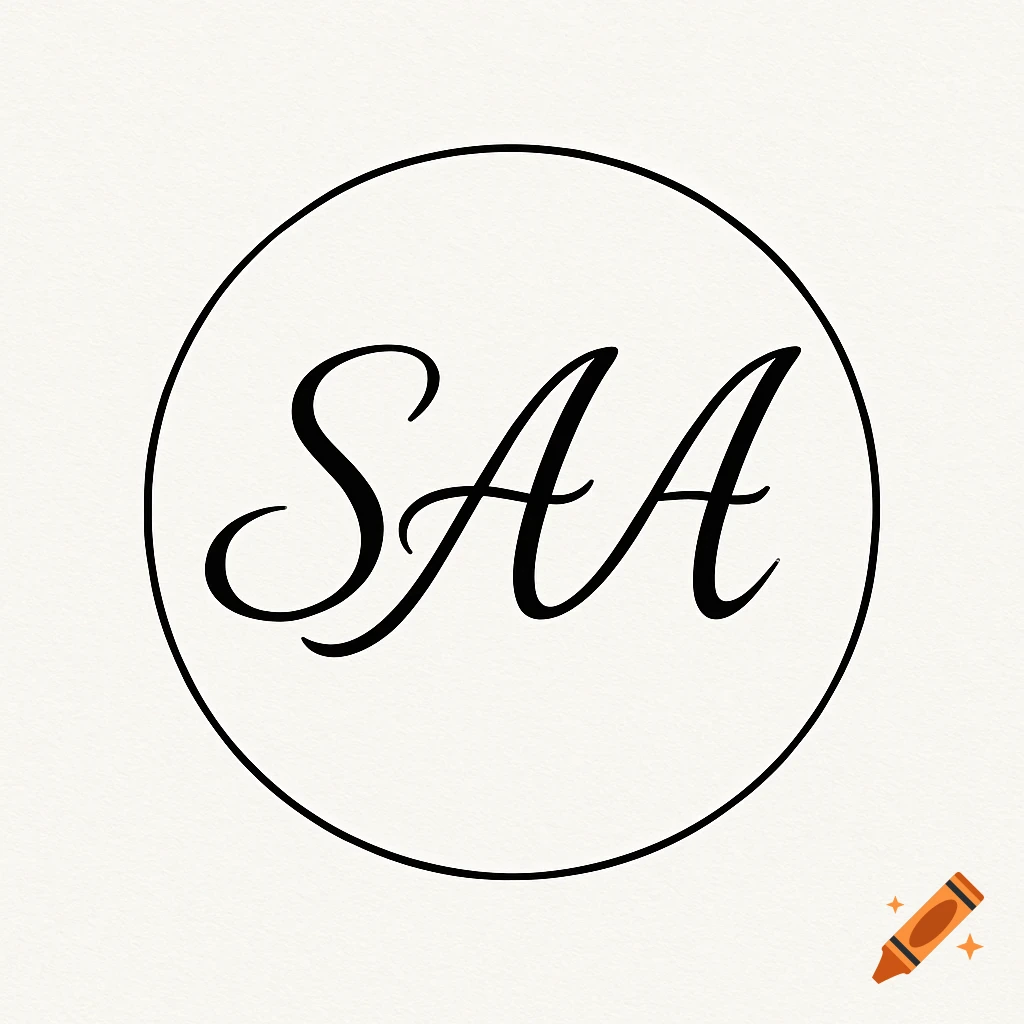 Black cursive initials SAA inside a black circle on a light background.