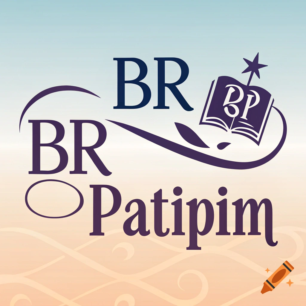 Logo with text 'BR BR Patipim' and book icon with 'BP' on a gradient background.