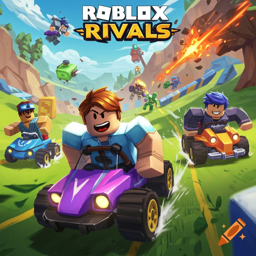 Roblox-style characters racing go-karts