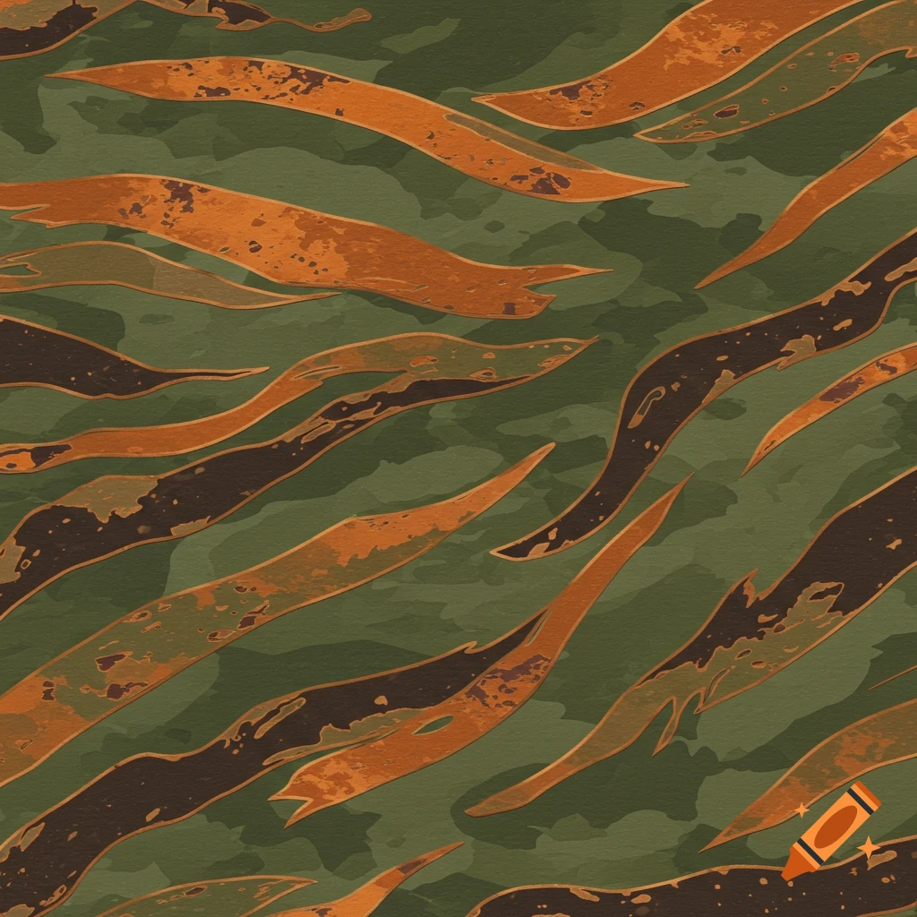 Tiger stripe camouflage pattern in green and orange tones