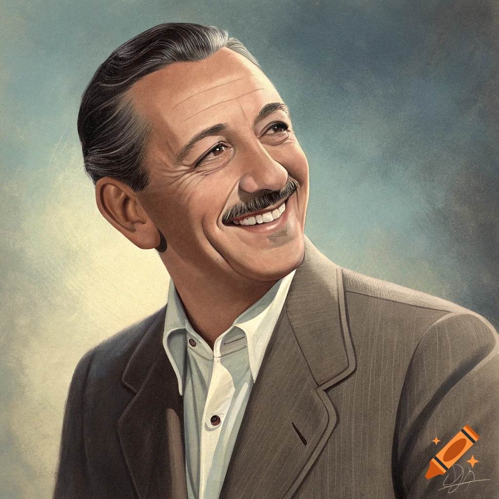 Portrait of Walt Disney smiling in a suit