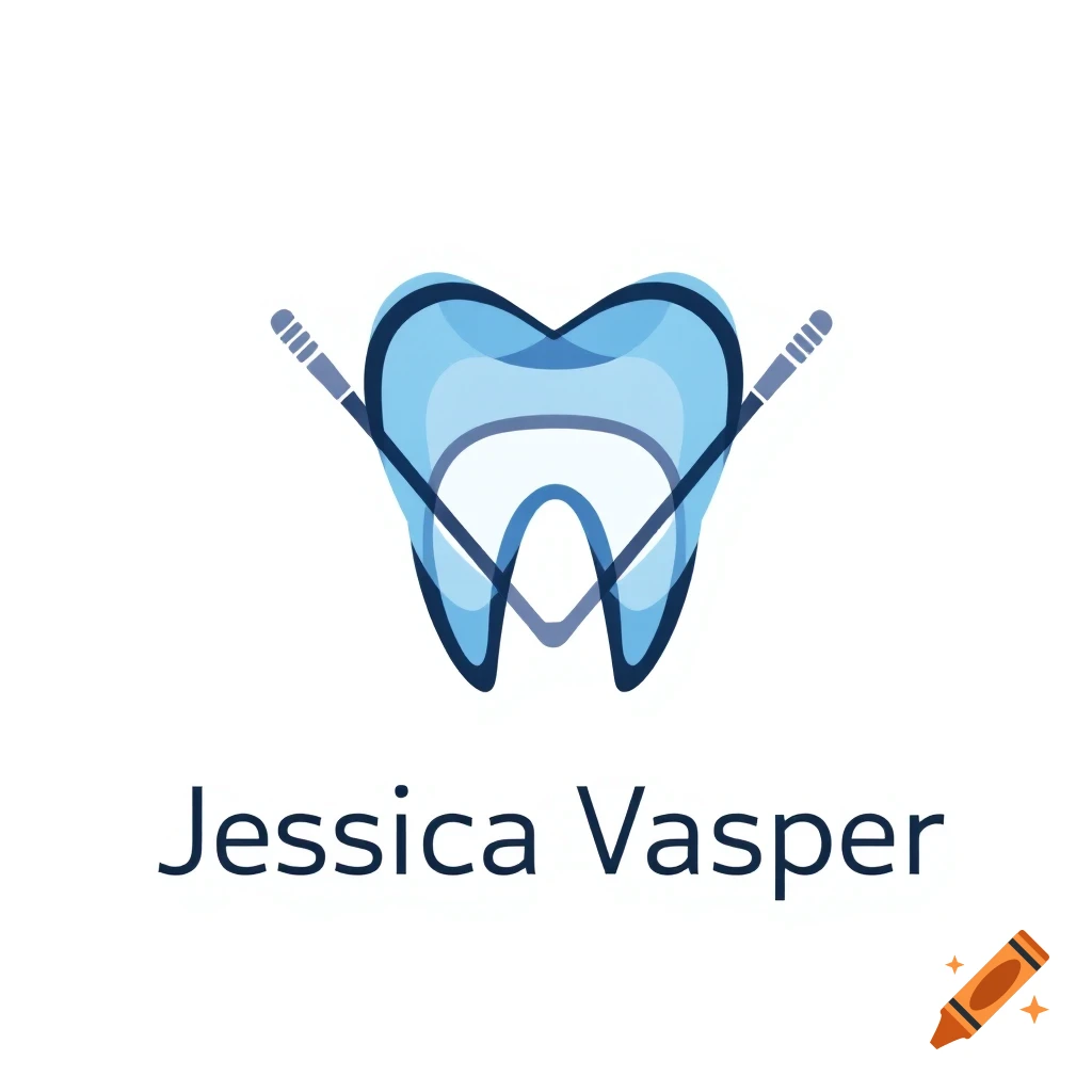 Blue dental logo with stylized tooth and tools above the name Jessica Vasper.