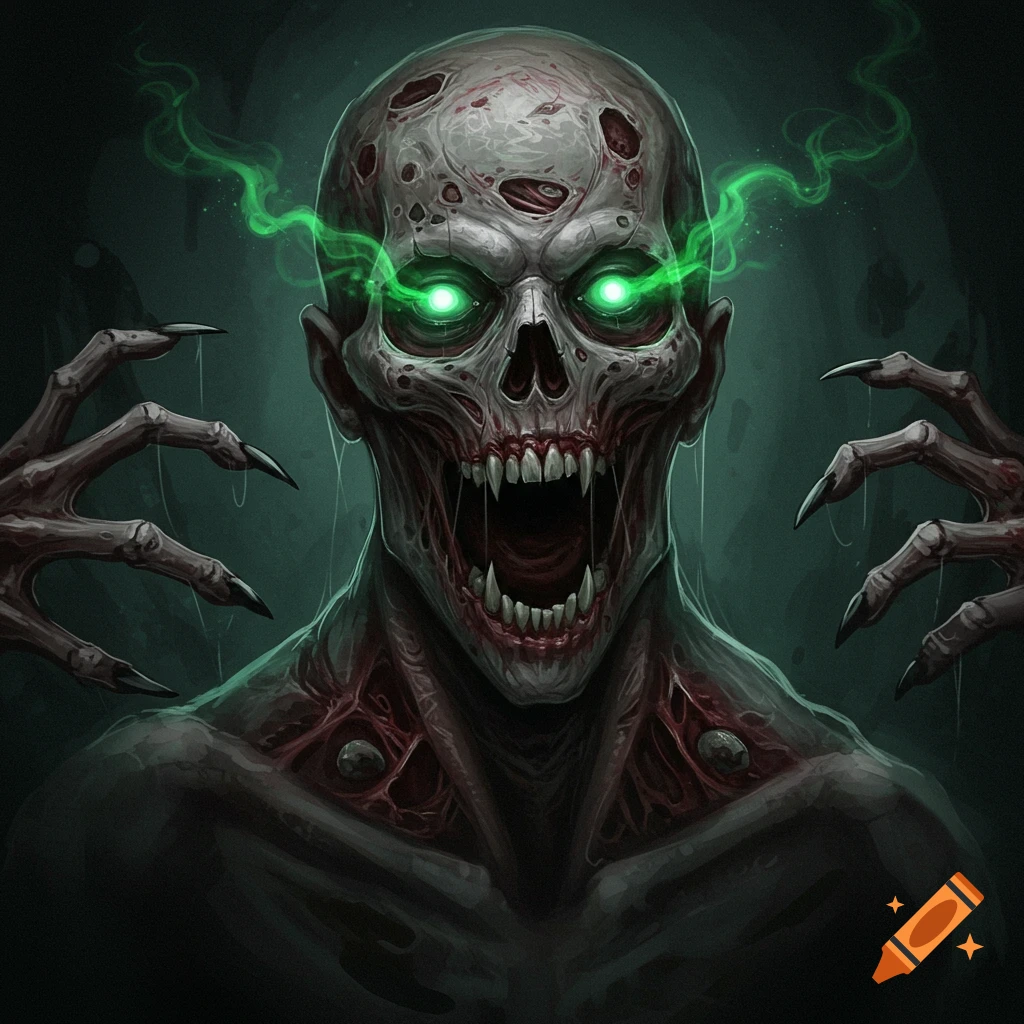 Image of a ghoul with glowing green eyes and clawed hands.
