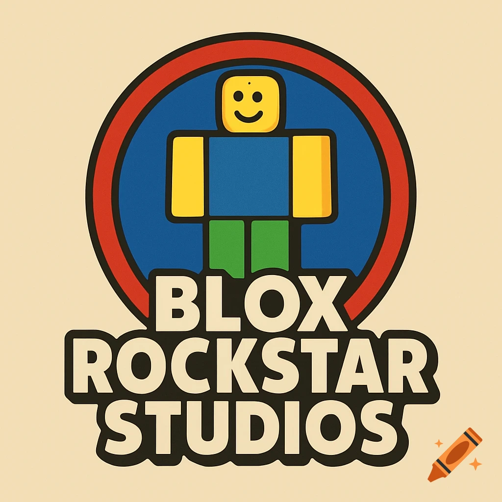 Logo with a Roblox character and the text BLOX ROCKSTAR STUDIOS