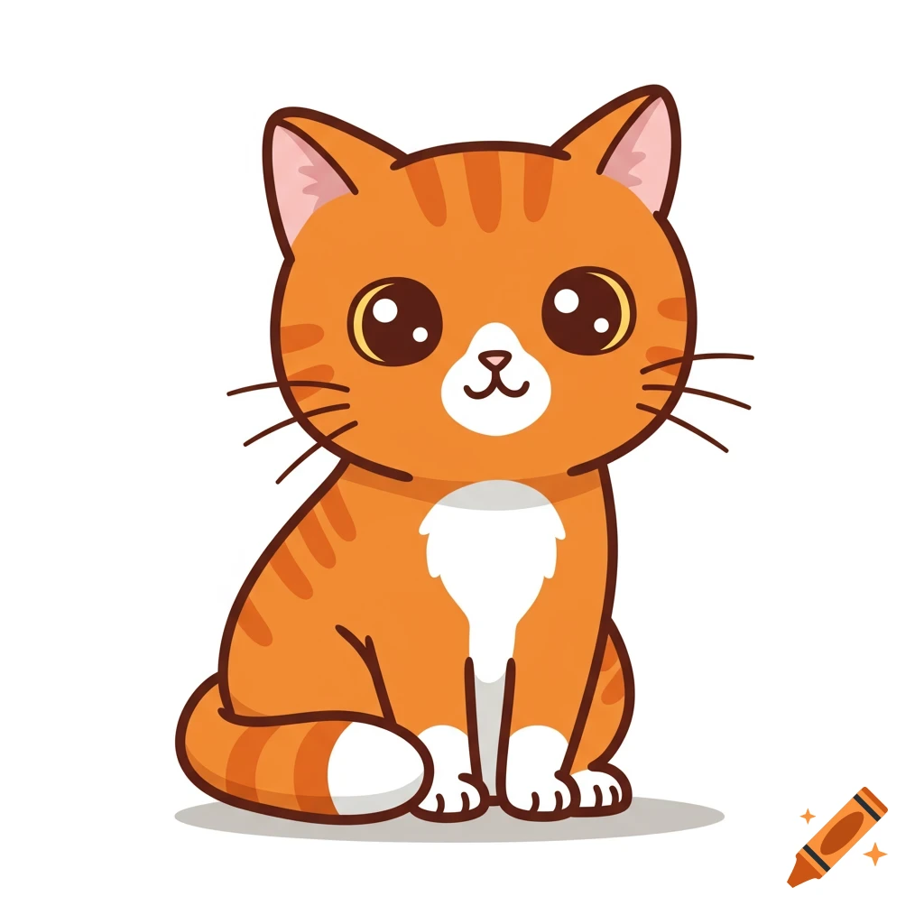 A cute orange tabby cat with big eyes in a vector graphic style.