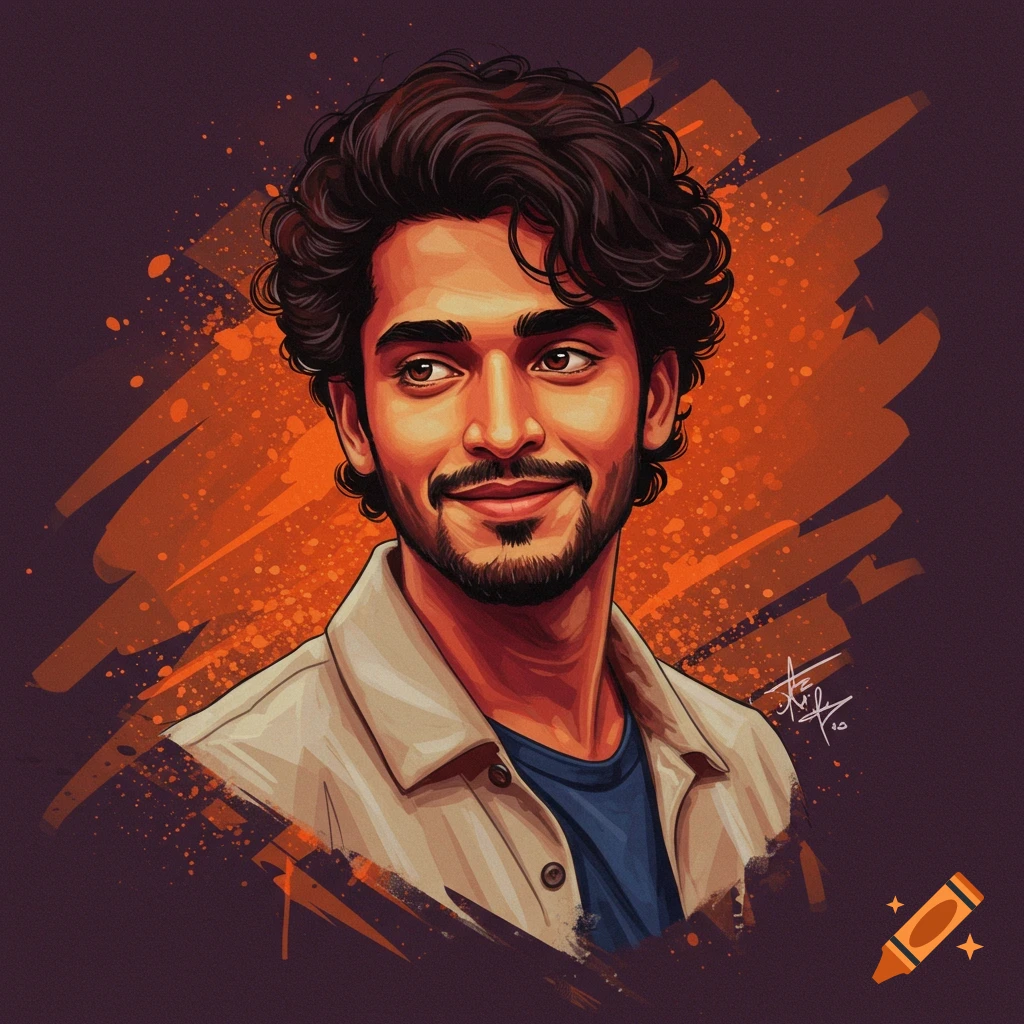 A young man with curly brown hair and beard.