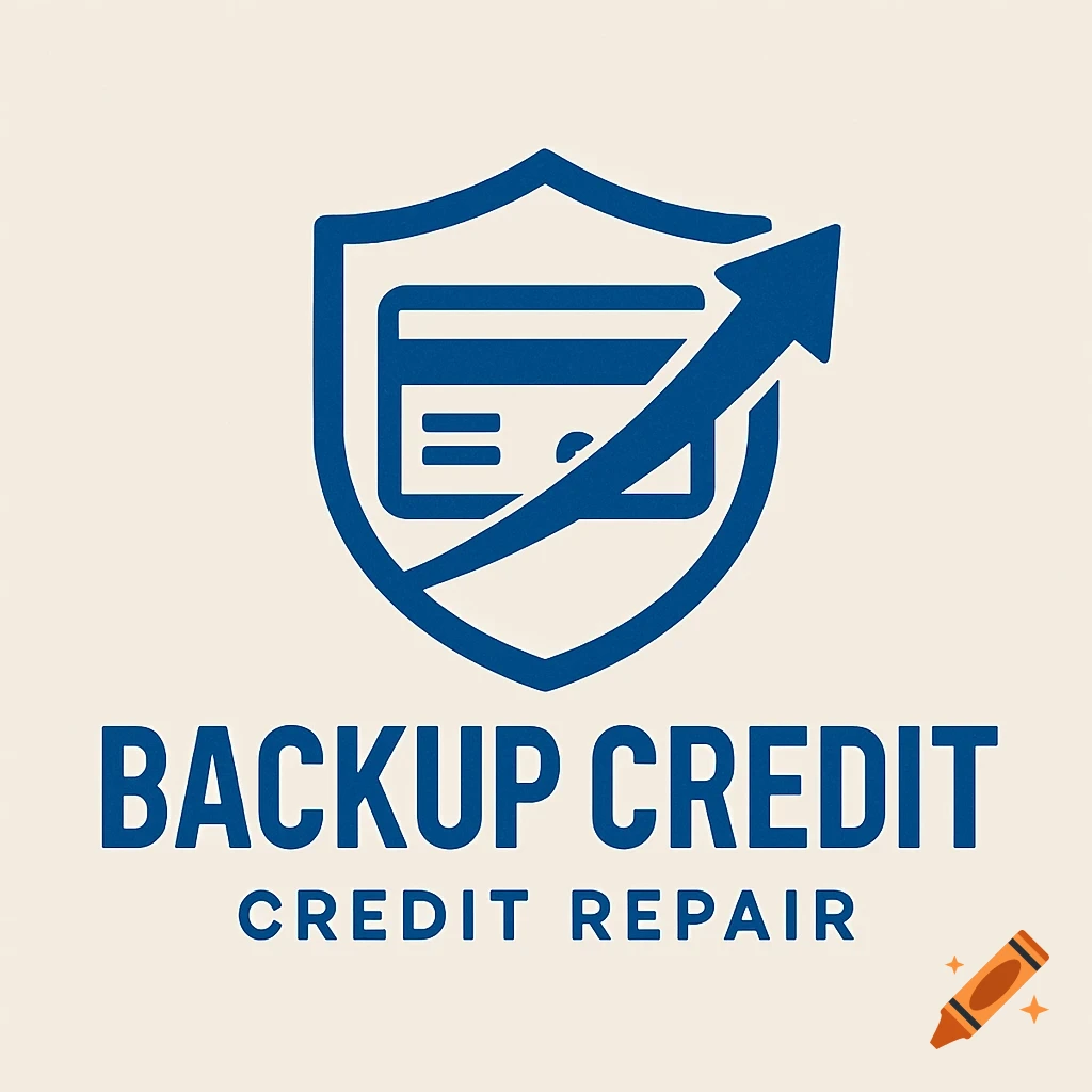 Blue shield logo with a credit card and upward arrow, text says 'BACKUP CREDIT CREDIT REPAIR'.