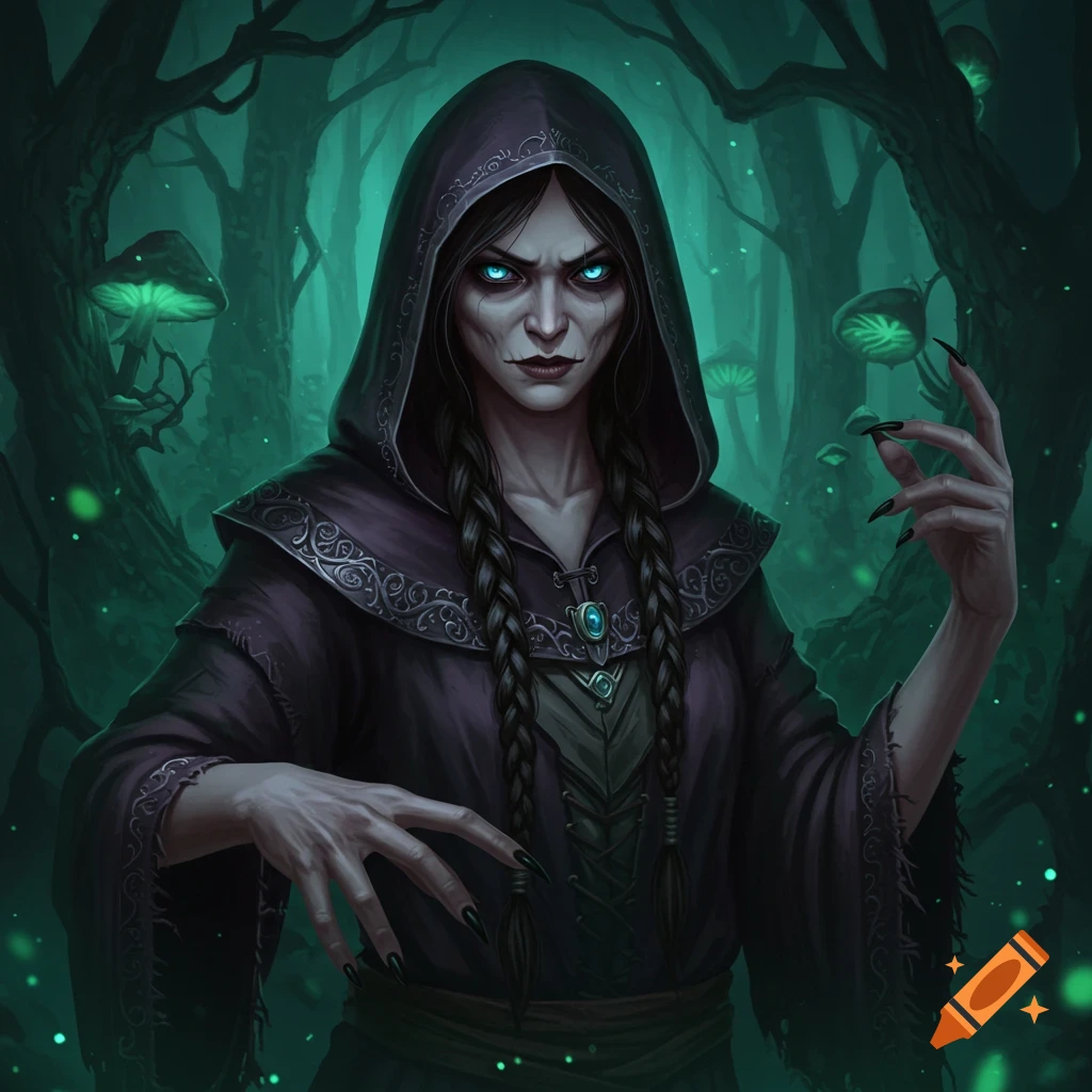 A dark fantasy witch in a forest
