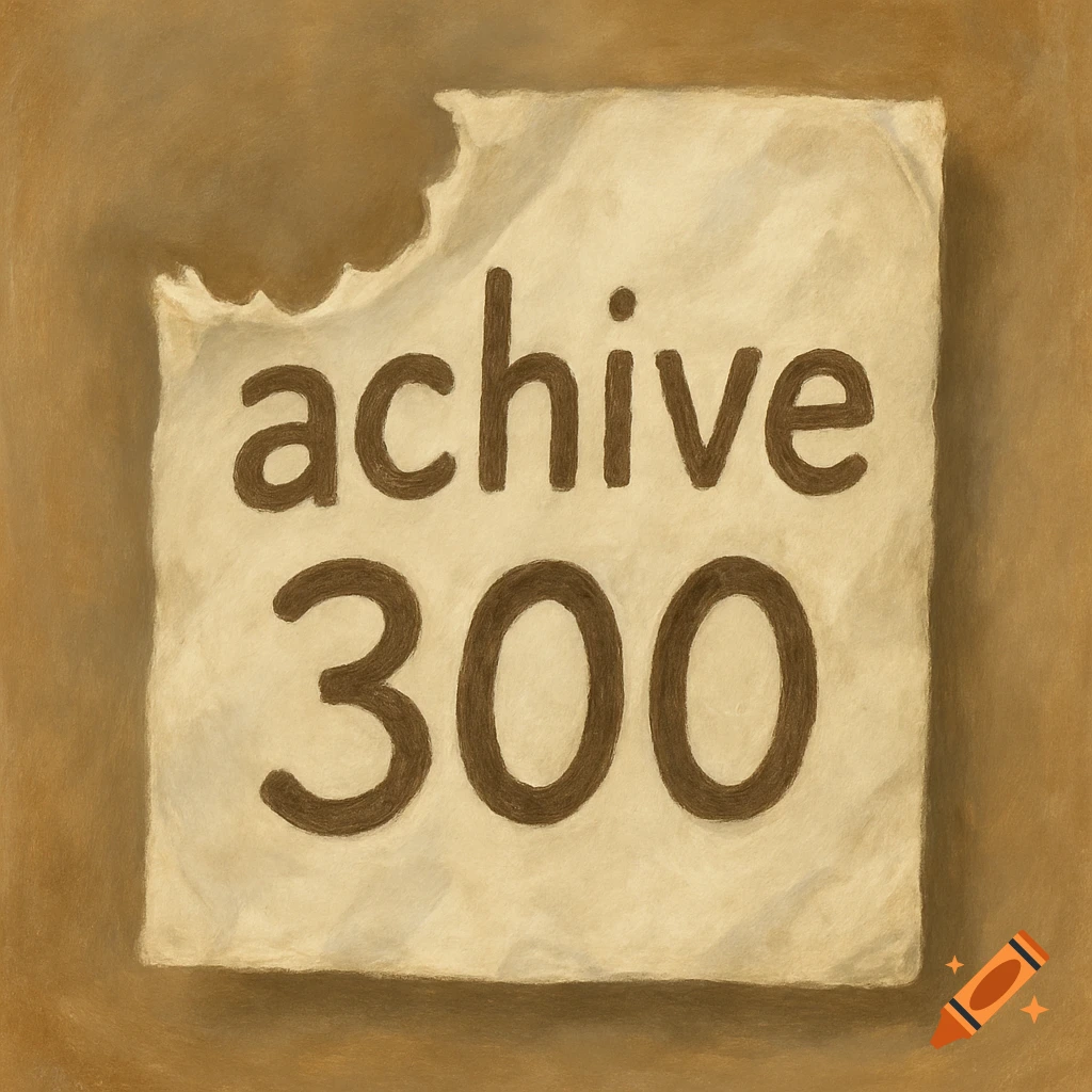 A bitten piece of paper with the text achive 300.