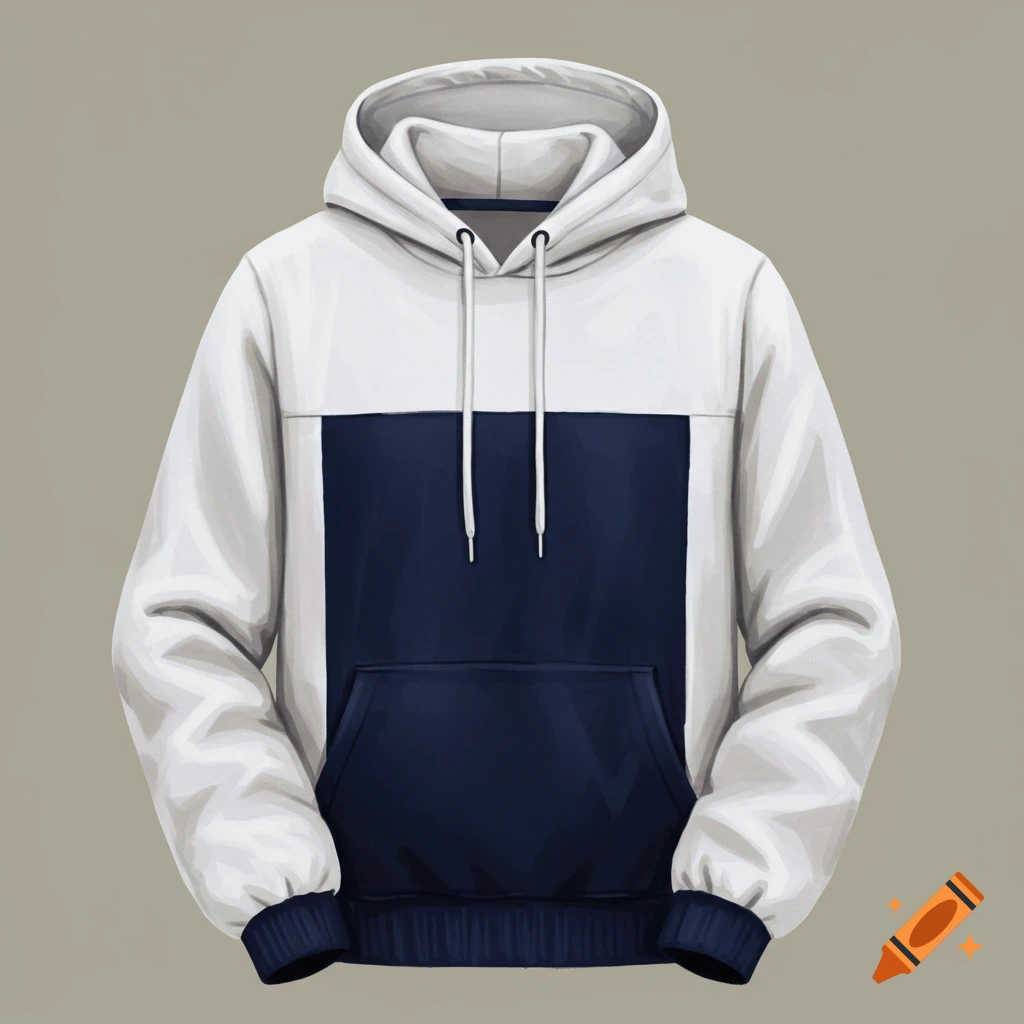 A white and navy blue color block hoodie