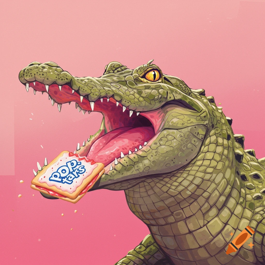 An alligator eating a Pop-Tart