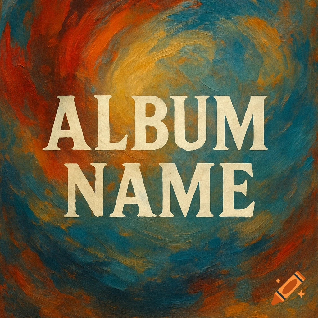 Abstract with swirling orange, blue, and yellow colors and the text ALBUM NAME.