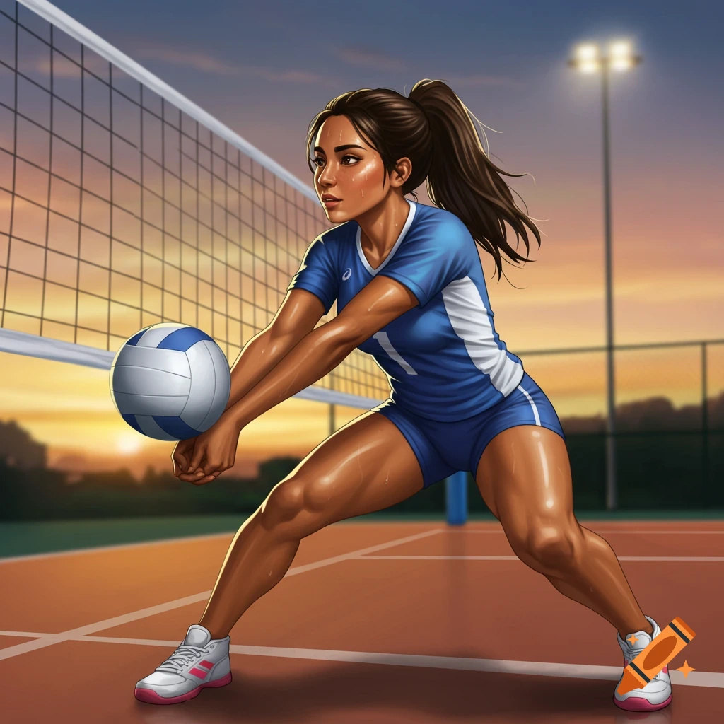 A woman playing volleyball in sports gear