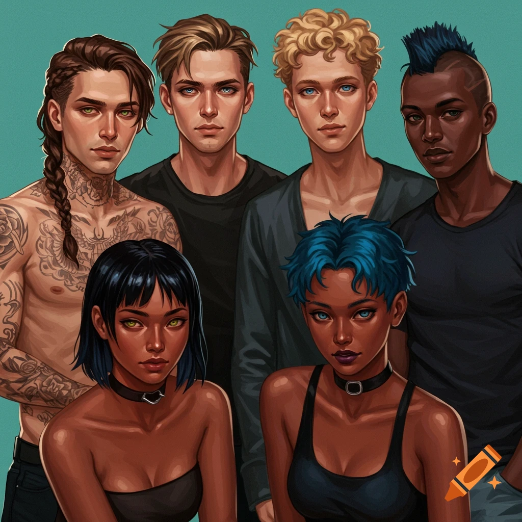Group portrait of six young people with diverse appearances.