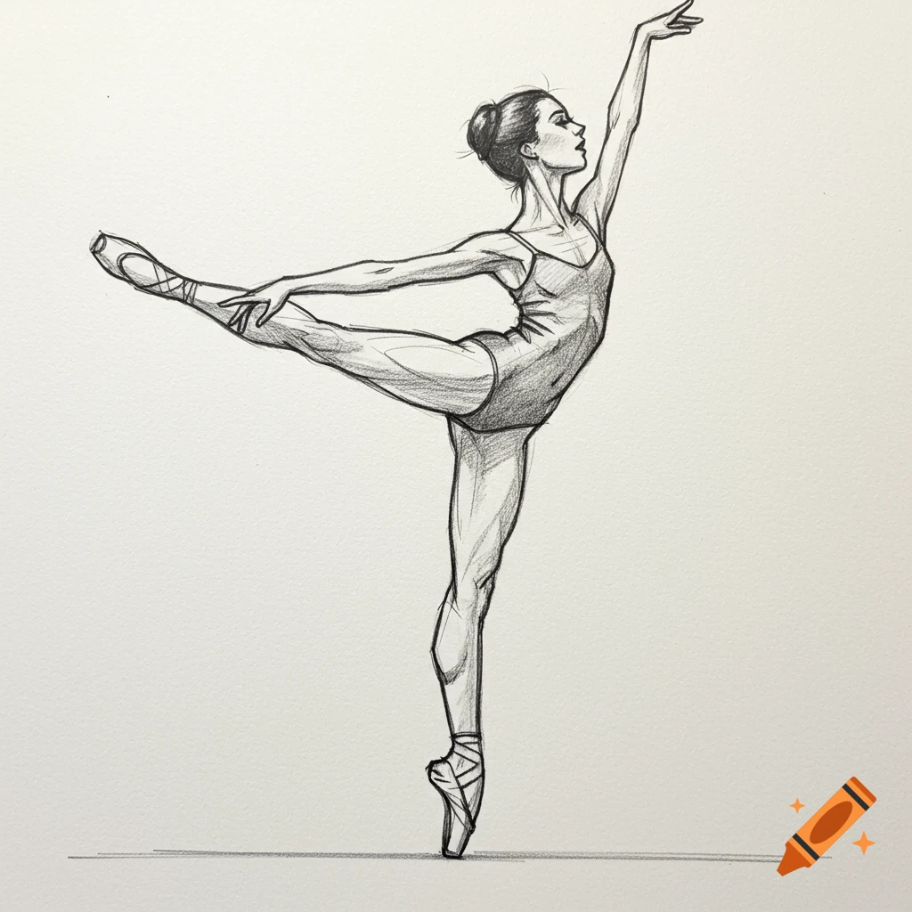 Pencil sketch of a ballet dancer in arabesque pose