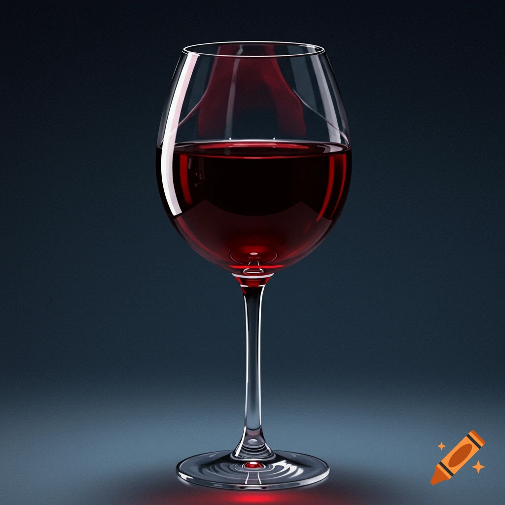 A full glass of red wine in a realistic digital rendering.