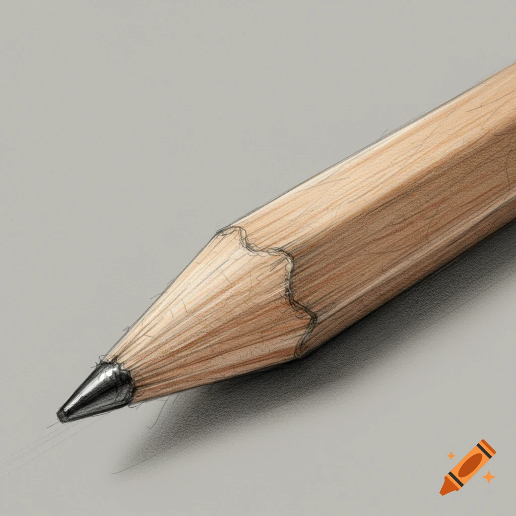 A close-up drawing of a wooden pencil tip.