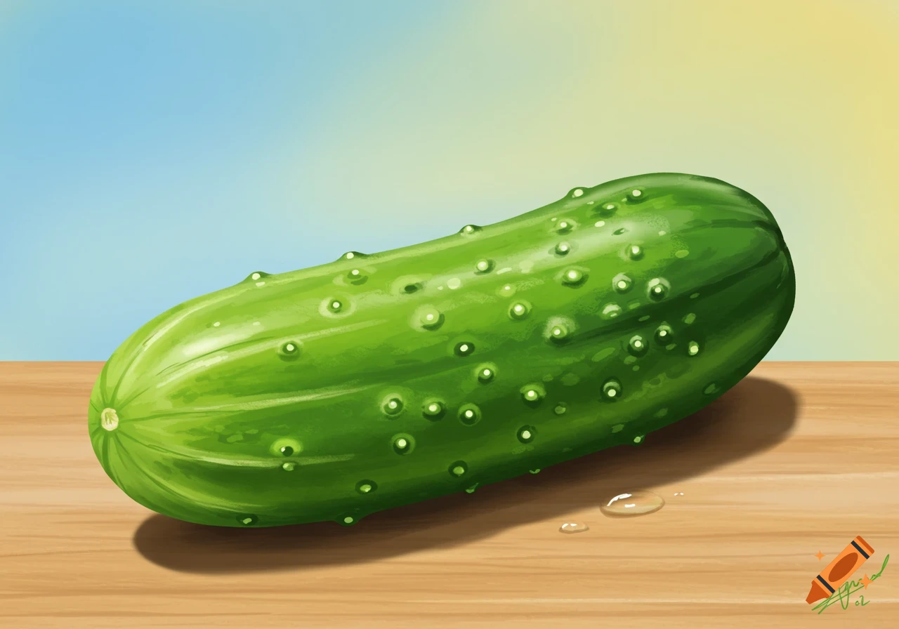 A green cucumber on a wooden table