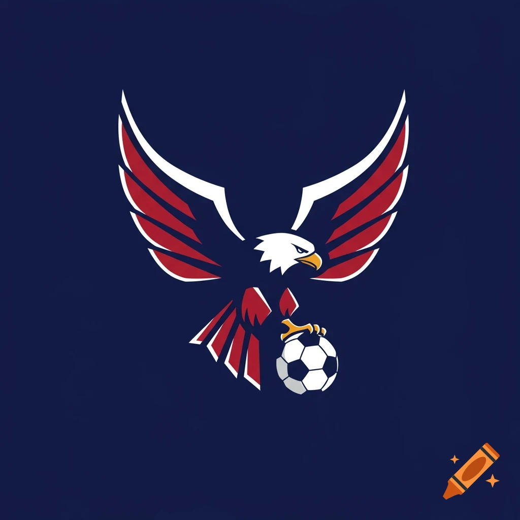Logo of an eagle clutching a soccer ball in red, white, and blue colors.