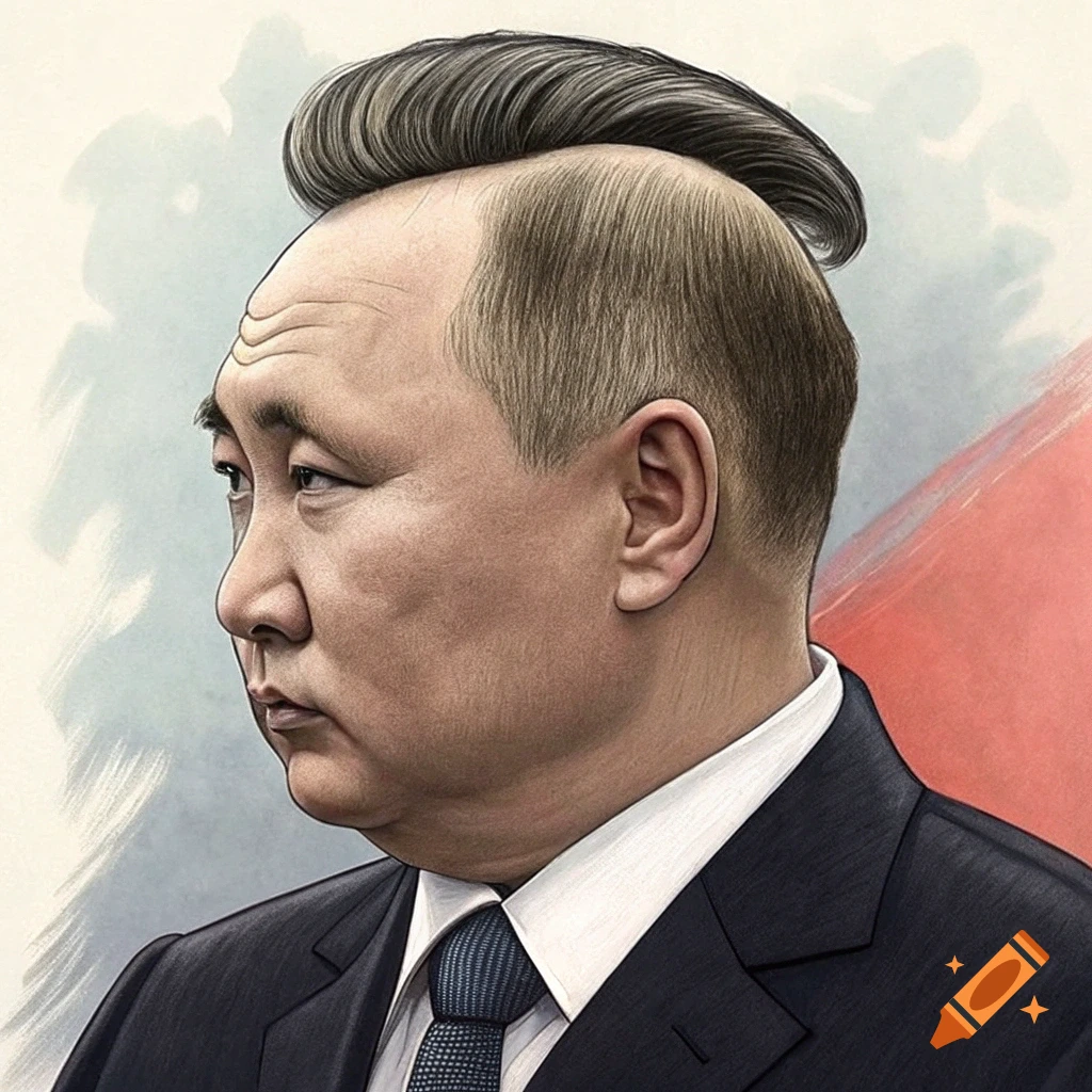 Side profile portrait of a man in a suit with a tall swept-back hairstyle, in an illustrative style.