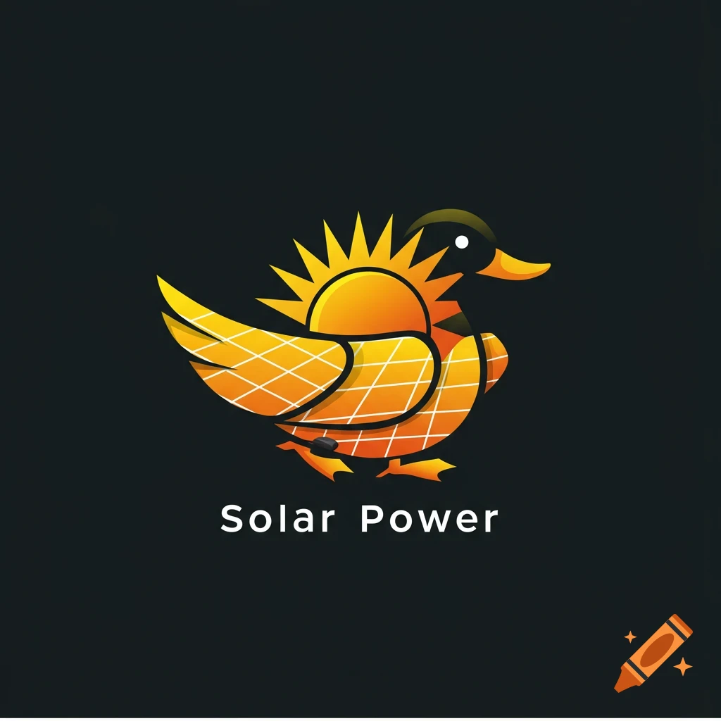 Logo of a duck with solar panels and a sun, text reads 'Solar Power'.