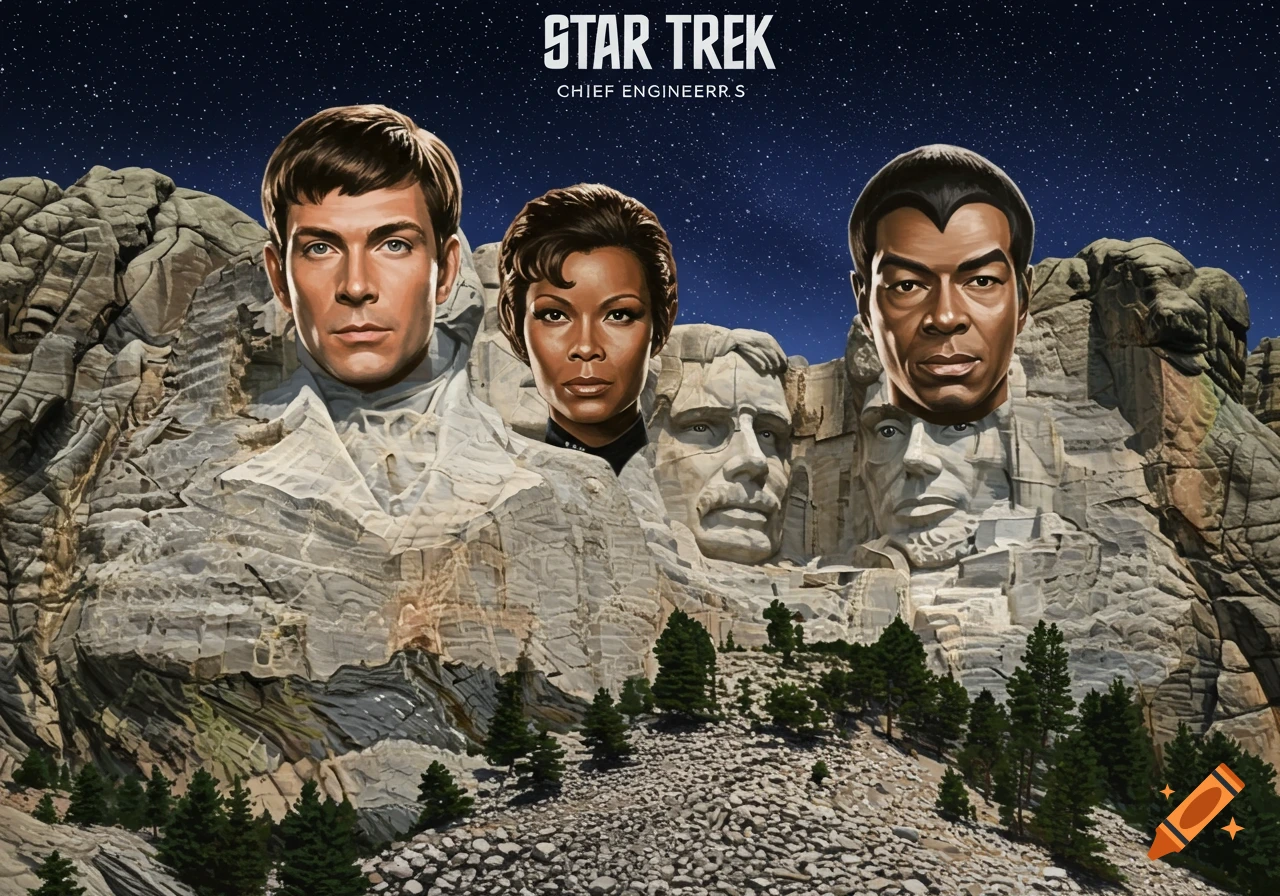 Star Trek characters carved into Mount Rushmore.