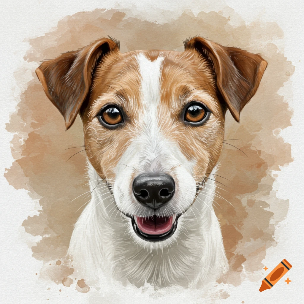 A close-up watercolor portrait of a Jack Russell Terrier dog.