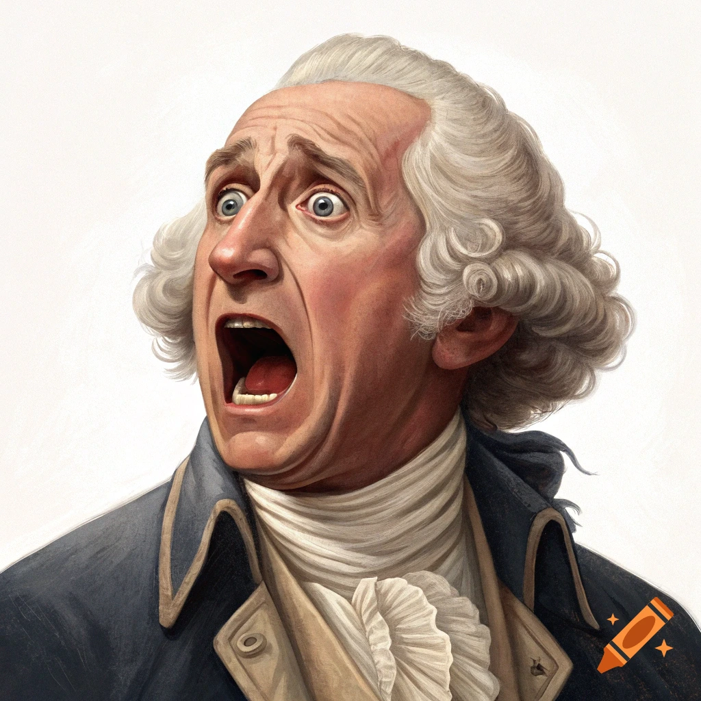 Illustration of George Washington looking scared and screaming