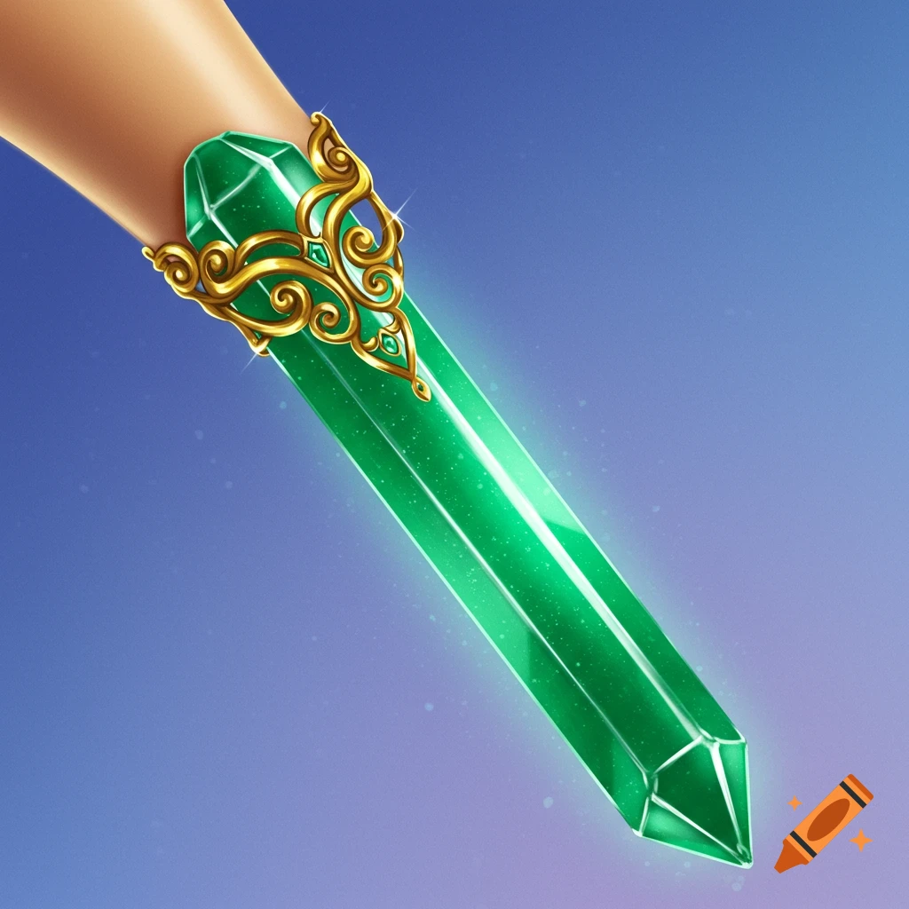 An arm wearing a green crystal anklet with gold filigree.