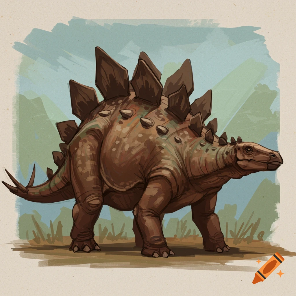 A digital illustration of a stegosaurus standing