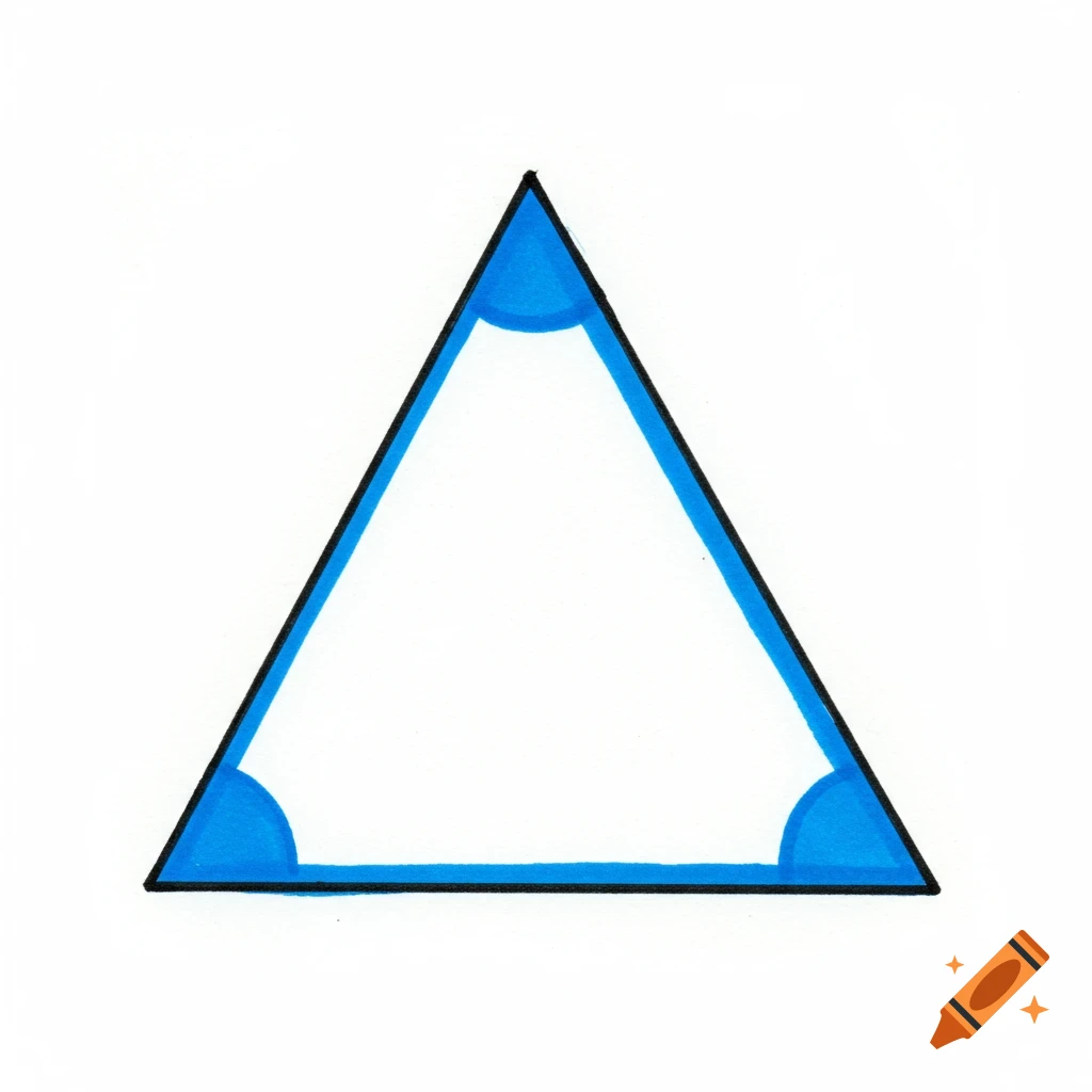 A triangle with its three angles marked in blue.
