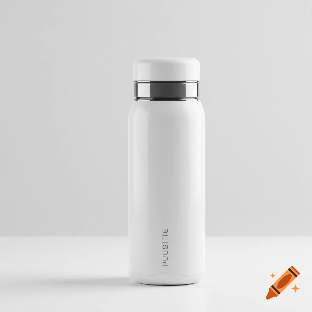 White water bottle with a silver band on a white background.