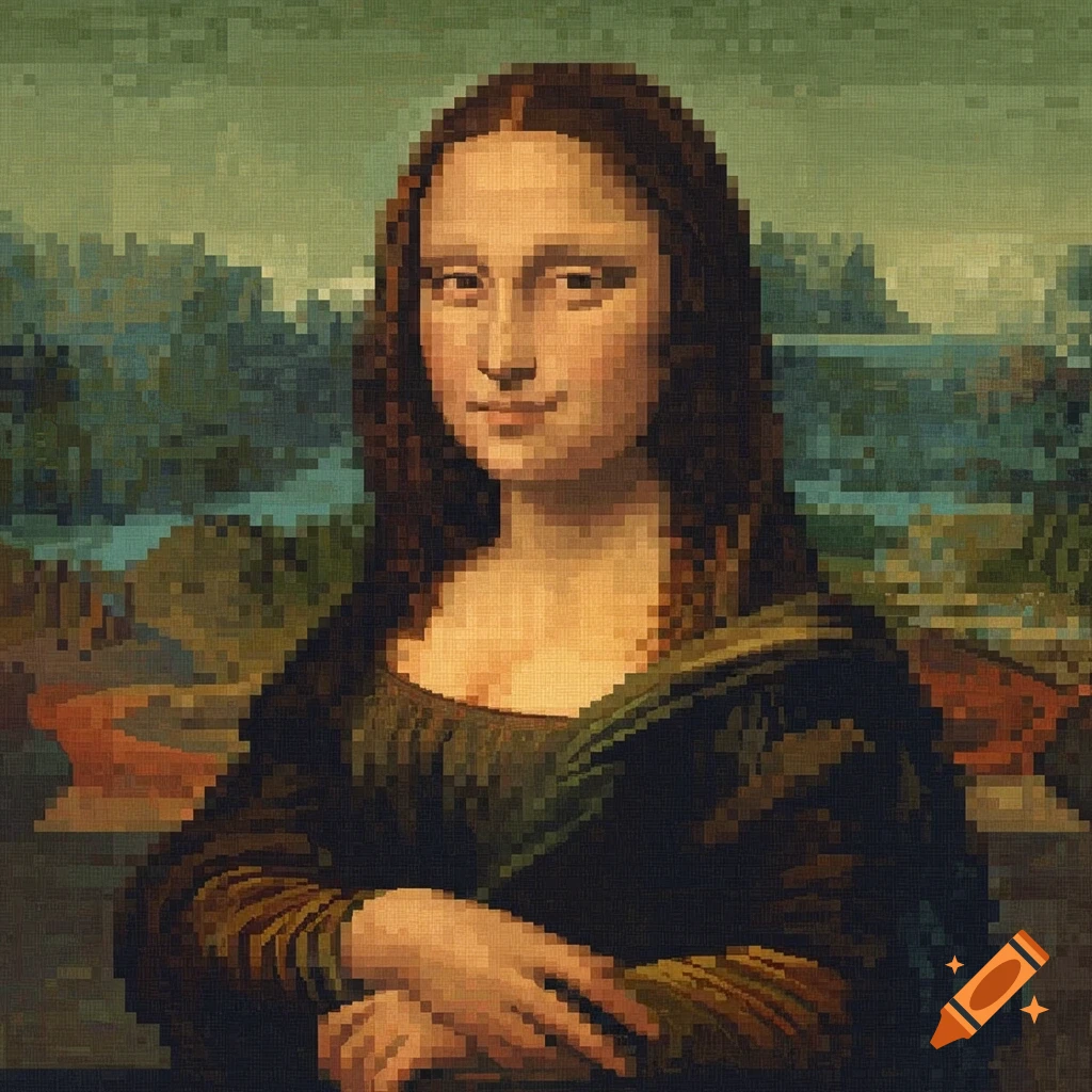 Pixelated portrait of the Mona Lisa