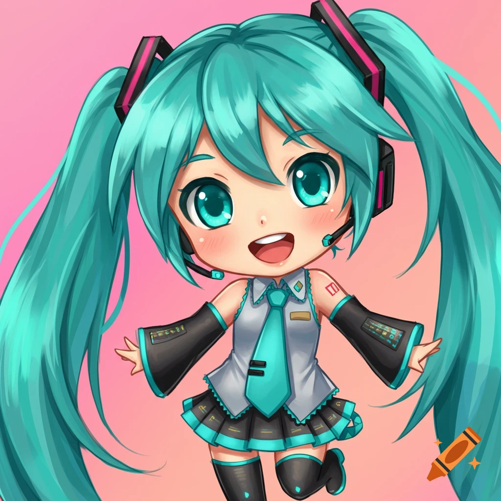 A drawing of a cute chibi Hatsune Miku.